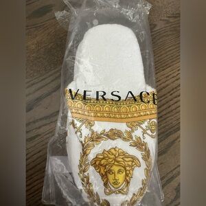 Versace Gold and White Medusa Design Slippers